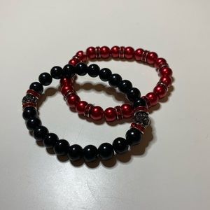 New !! 2 PCS Red& Black Studded Bracelets